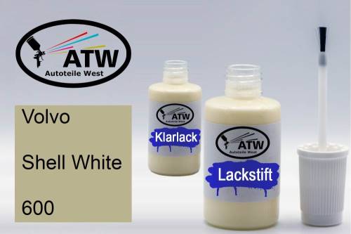 Volvo, Shell White, 600: 20ml Lackstift + 20ml Klarlack - Set, von ATW Autoteile West.